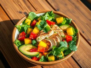 Salada Cetogênica Tropical com Abacate e Frango