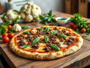 Pizza Carne Cetogênica com Crosta de Couve-Flor